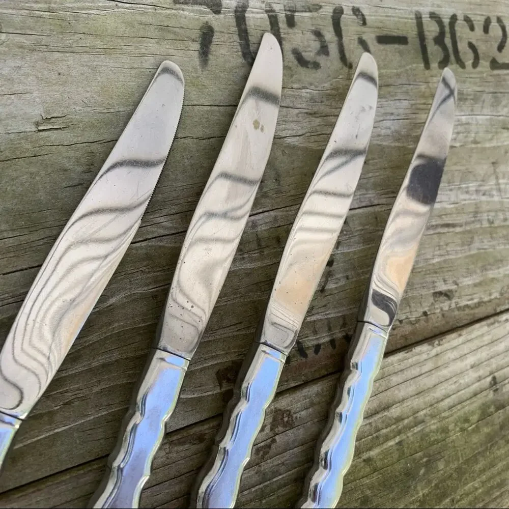 Set 4 Oneida Cello stainless dinner table knife vintage